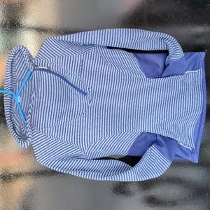 S Blue striped fleece side zip hoodie secure kangaroo front pocket mesh lined